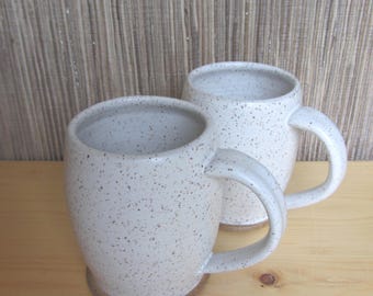 Handmade pottery mugs, set of white pottery coffee cup, speckled white mug set, farmhouse white mugs, ceramic mug gift, mother's day