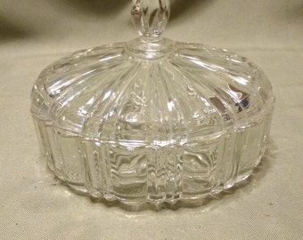 Vintage Anchor Hocking Old Cafe Pattern Candy Dish Covered Dish Clear Glass