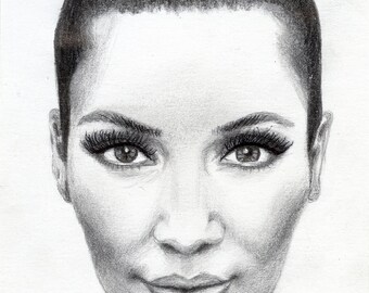 Kim Kardashian Wearing Chanel Necklace Pencil, Charcoal & Digital Glamour Illustration