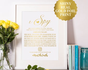 I Spy Wedding Game / Wedding I Spy Game / photo treasure hunt personalized / Wedding Reception Game / Reception Table / Gold Wedding Signs