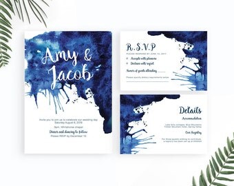 Printable Watercolour Wedding Invitation Suite // Nautical wedding invitation //DIY wedding invitation set // Beach Wedding Invitation