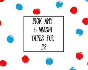 Selection of Any 5 Washi Tape - Mix and Match