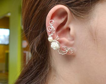 Bridal Earcuff, Wedding earcuffs earrings, Rose ear climber, bridesmaid earrings, ear cuff non pierced, bohemian ear cuff, ear jacket