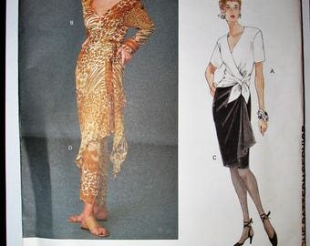 Vogue 1390 UNCUT Genny Designer Original Wrap Top and Skirt Sewing Pattern Size 12 14 16 Vintage 1990s