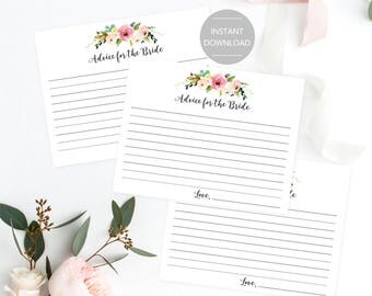 Bridal Shower Advice Cards, Advice for the Bride Cards, Bridal Advice Cards, Printable Shower Advice Cards, Instant Download File