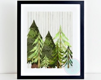 Pine tree art | Etsy