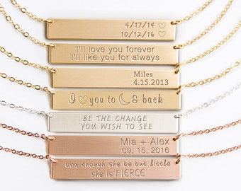 Personalized Bar Necklace, Engraved Bar Necklace, Initial Necklace in Silver, Gold Fill, Rose Gold Fill, Custom Name Plate, Quotes B635h