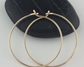 Solid 14k Gold Hoop Earrings, 20 Gauge, Thin Gold Hoops, Solid Gold Hoops, Gold Hoop Earrings, Hammered Gold Hoop Earrings