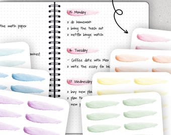 Watercolor stickers, Date Cover, Rainbow Stickers - Journalspiration Bullet Journal Planner Stickers - 7 different colors