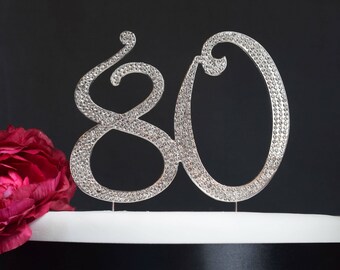80 Cake Topper - Premium Crystal Rhinestones - Monogram Number Eighty - 80th Birthday or Anniversary Party - Perfect Keepsake