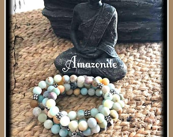 Amazonite Mala, 108 beads, Mala Bracelet, Reiki, Buddha, Rosary, Prayer beads, tree of life, mala, meditation mala, yoga, zen, crystals
