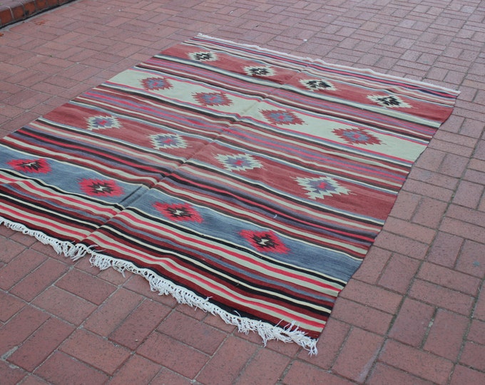 CHRISTMAS SALE %7 Vintage bohemian kilim rug, 72" x 88" / 180 x 220 cm, Antique kilim rug