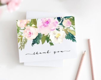 Pink Peonies Thank You Cards, Printable PDF, Instant Download, Bridal, Baby, Wedding, Shower, Cards, Notecard, Calligraphy, MAM120_05