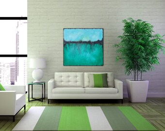 Original ABSTRACT 24x24 Original Painting Blue Green ABSTRACT Acrylic on Canvas Art Original Painting Modern Painting Wall Art Home Decor