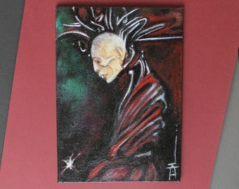 Skull Original Painting Art Brut Pop Surreal Unique Gift Art New Contemporary Figurative Mohawk Unusual Gift maroon red black tan green