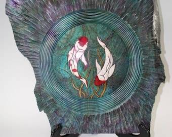Woodturning and Carved Koi Wall Hanging