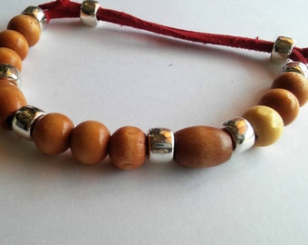Wood bracelet with Red leather strap