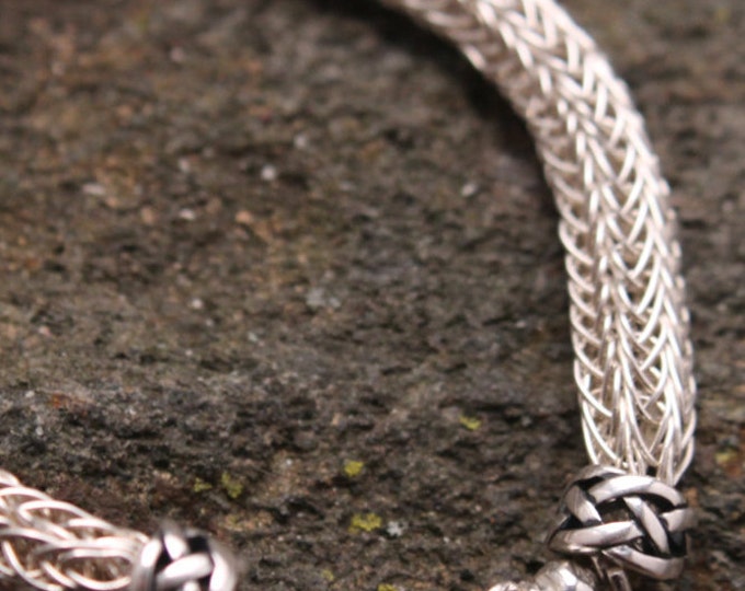 Viking Knit Sterling Silver Bracelet 9 inch or 22.5 cm Wire Weave Double Knit Celtic Design, Mens and Ladies Jewelry, Gift for Him or Her