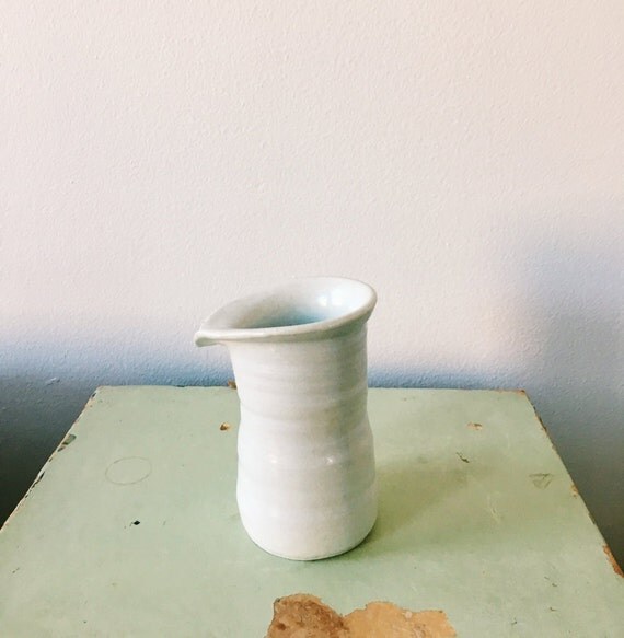 White Ribbed Ceramic Pitcher handleless