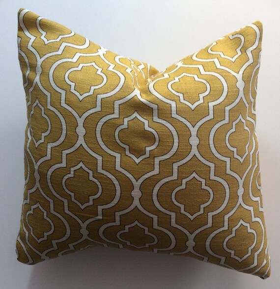 Gold and white Trellis Linen Pillow cover throw throw pillow