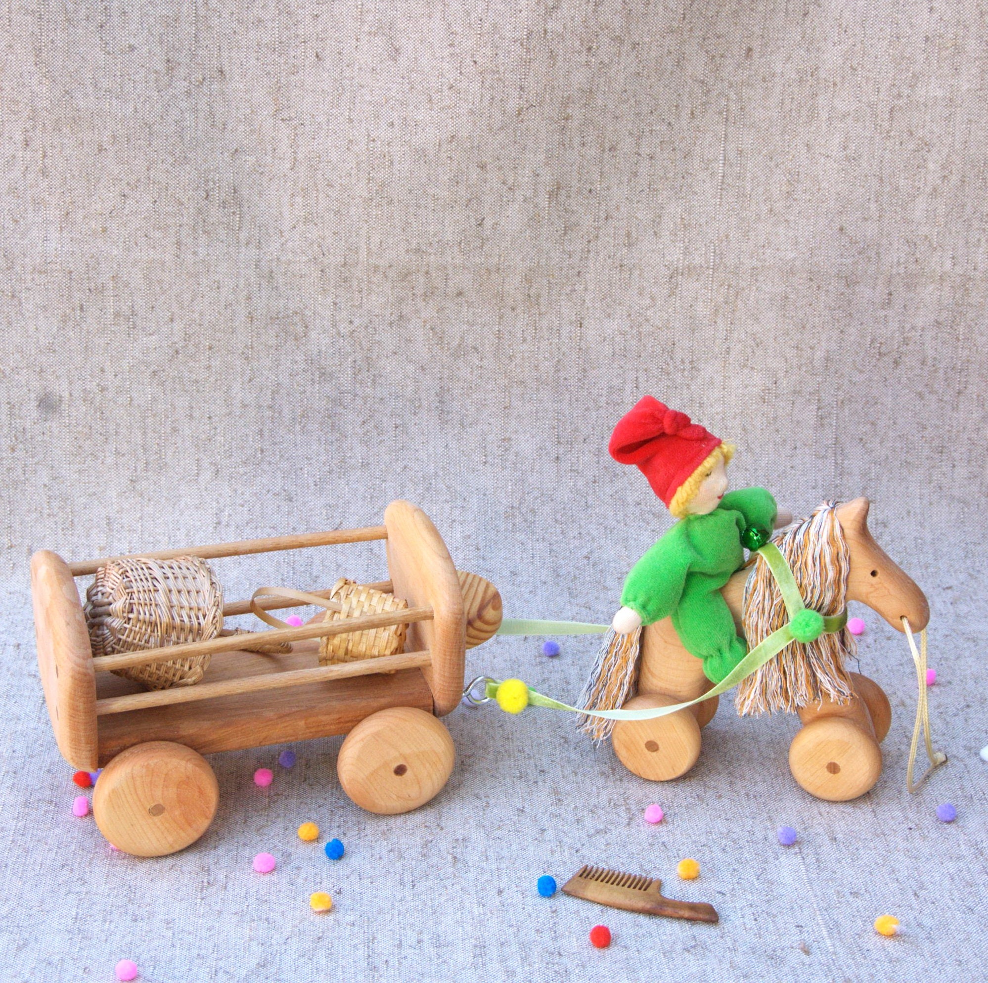 Wooden toy Horse cartHorse carriage toysHorse and cart
