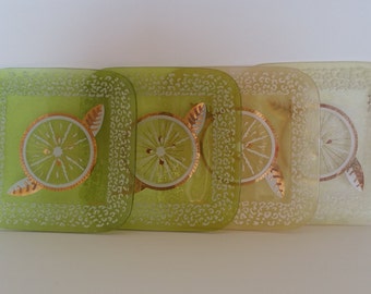 Glass Plates Dan Baird Mid Century Green Yellow Gold Textured 1960s