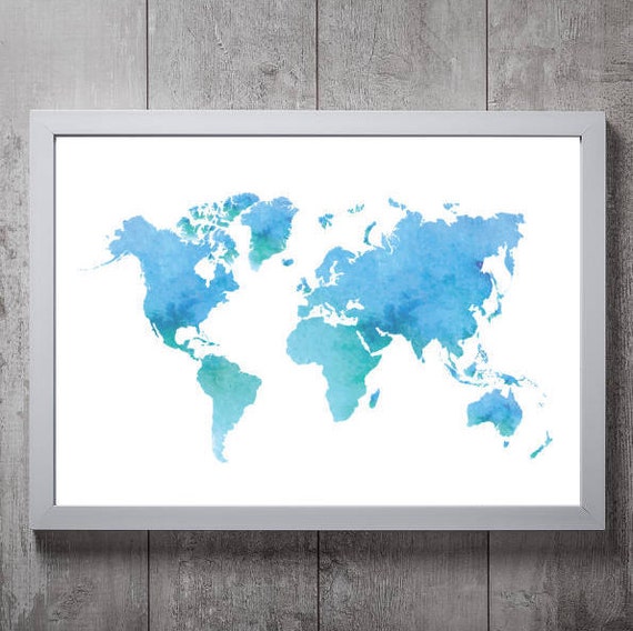 watercolour world map print a3a4a5a6