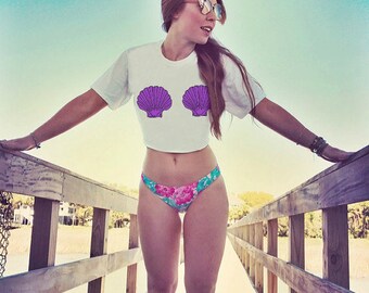 Purple Seashells, Mermaid Shell Bra, mermaid shirt, mermaid shell shirt, women mermaid, mermaid shell, mermaid shirt girls, boobs shirt