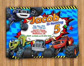 Blaze and the Monster Machines Invitation, Blaze Birthday Party, Truck, Monster Machine, Cars, Race, Personalized, Printable, Digital File