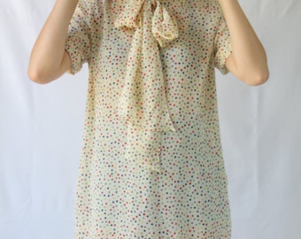 vintage polka dot oversized top / dress with neck tie