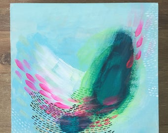 Abstract Acrylic Painting on Birch Panel, Original Paiting, Colorful Beachy Contemporary Art