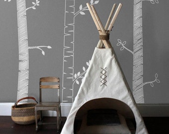 Trees wall decal, Peel and Stick, Woodland wall decor, Removable, Reusable, Forest wall decal, Wall sticker #11