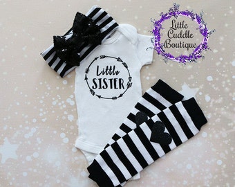 Little Sister Outfit, Sibling Outfit, Baby Leg Warmers, Little Sister Onesie, Coming Home Outfit, Little Sister Bodysuit, Little Sister