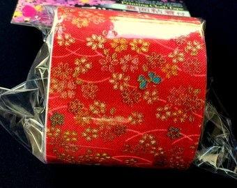 Japanese Fabric Tape - Red Tape - Flower Fabric Tape - Cherry Blossoms - Butterfly