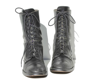 Vintage Italian Charles David Black Leather Lace Boots / size 8