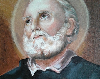 Saint Philip Neri, Cong. Orat. confessor and Founder 11x 14 Acrylic Painting on Canvas, OOAK Original painting, Catholic Art,