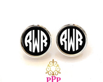 Monogram Earrings Black with White Monogram Jewelry (319)