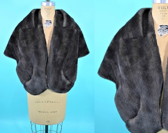 1950s fur shawl | dark brown faux fur stole | vintage 50s fur capelet