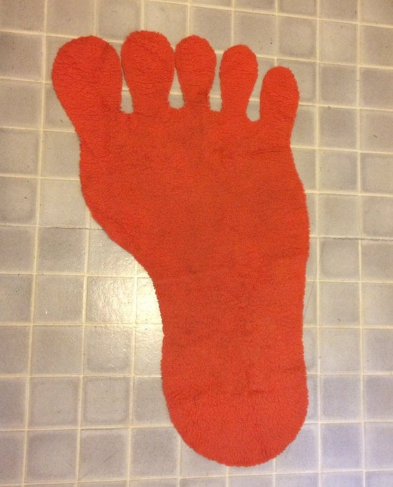 Vintage Orange Fuzzy Foot Barefoot Rug 60s 70s Cool Hippie