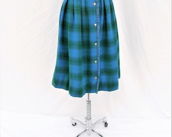 Vintage Teal green and blue plaid skirt- XXS waist