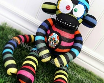 Sugar Skull Sock Monkey Doll