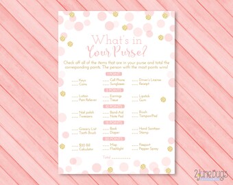 Pink and Gold What's In Your Purse Baby Shower Game - Girl Baby Shower Activity, Pink and Gold Glitter Confetti, PRiNTABLE INSTANT DOWNLOAD