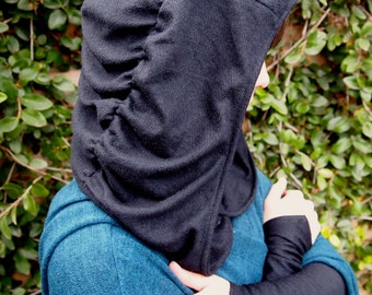 LAST ONE The Sweater Knit Ruched Hood in Soft Black by Opal Moon Designs (One Size Fits all)