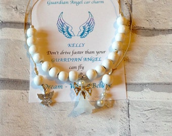 Guardian angel car mirror charm, rearview mirror charm, car charm lucky amulet, new driver gift, guardian angel gift, remembrance gift
