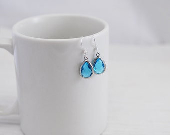Blue Topaz Earrings, Aqua Earrings, Teardrop Earrings, Drop Earrings, Blue Earrings, Bright Earrings, Bridal Earrings, Bridesmaid Earrings
