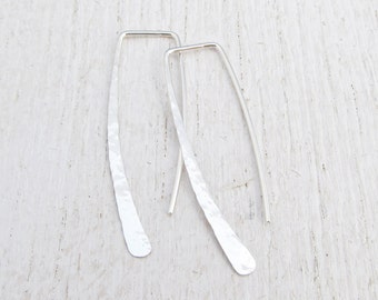 Sterling Silver Earrings, Argentium Earrings, Silver Dangle Earrings, Minimalist Jewelry, Modern Hoops, Geometric Hammered Jewelry 105271