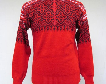 Vintage 1980s Ski Sweater / 80s Red Meister Nordic Knit Pullover / 42 Chest