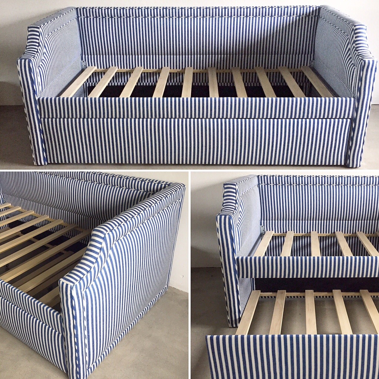 Custom Upholstered Daybed w/Notched Arms Inset Piping