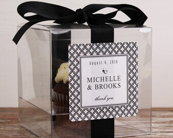 8 - Personalized Cupcake Boxes - Metro Design - ANY COLOR - wedding favors, wedding cupcake box, personalized cupcake box, clear cupcake box