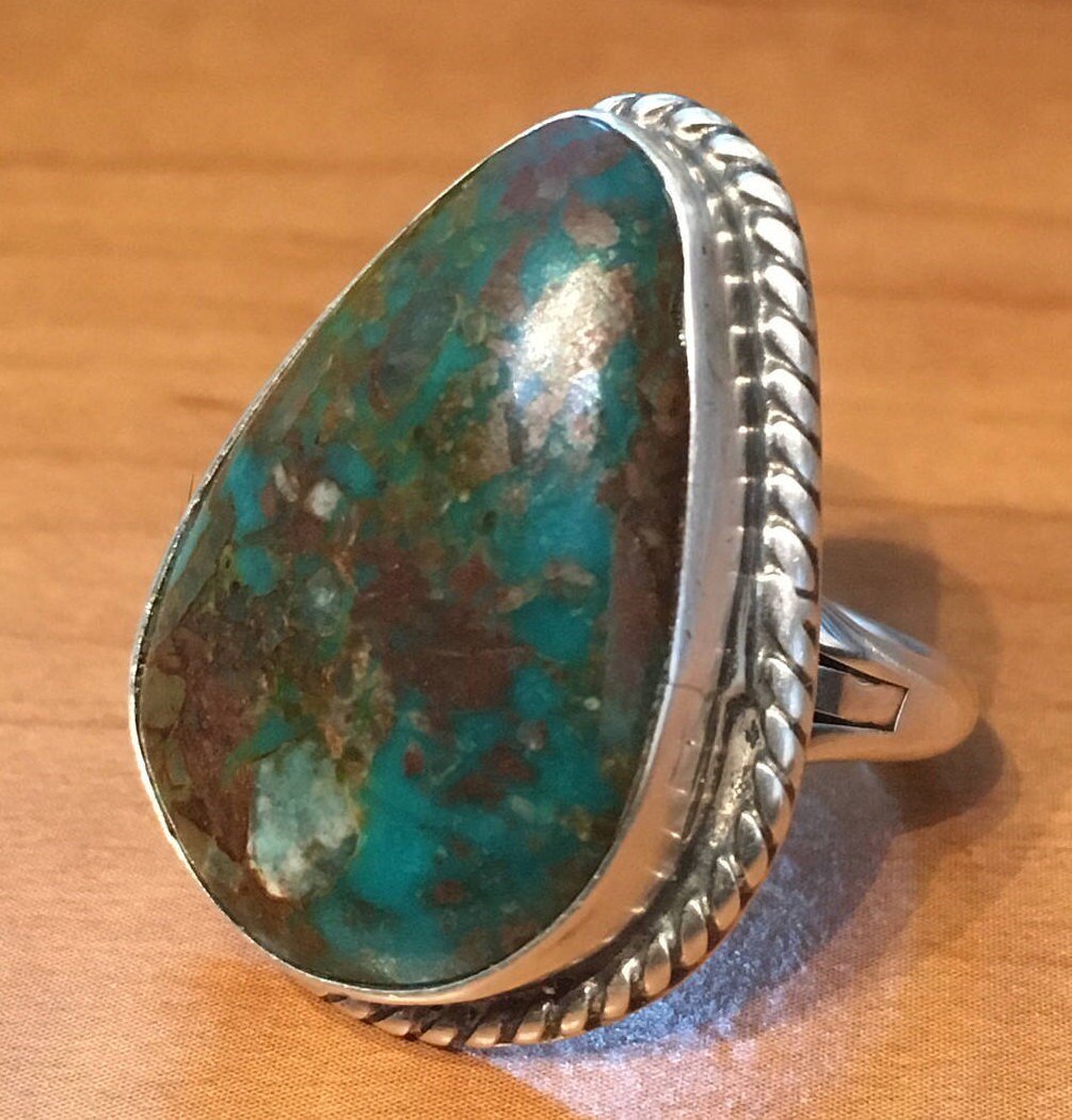 Navajo TURQUOISE STERLING SILVER Signed Chimney Butte Large